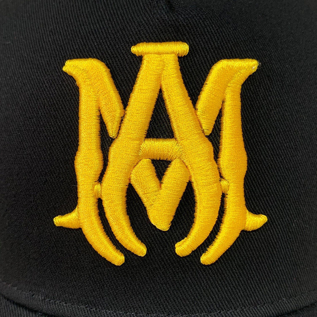Exklusive Amiri Snapback Kappe Rock & Roll Streetstyle Design Schwarz Gelb
