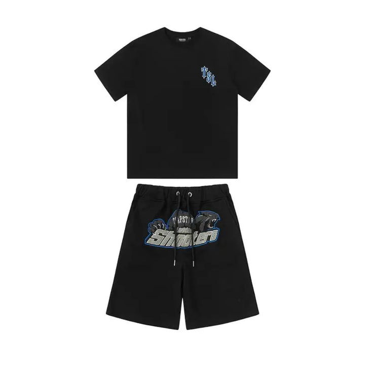 Trapstar London Shooters Schwarzes Kurzset: Premium Urban Streetwear Zweiteiliges Outfit