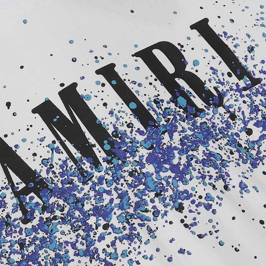 Amiri Paint Splatter T-Shirt: Luxuriöses Designer Streetwear Oberteil mit Kunstvollem Farbspritzer-Muster