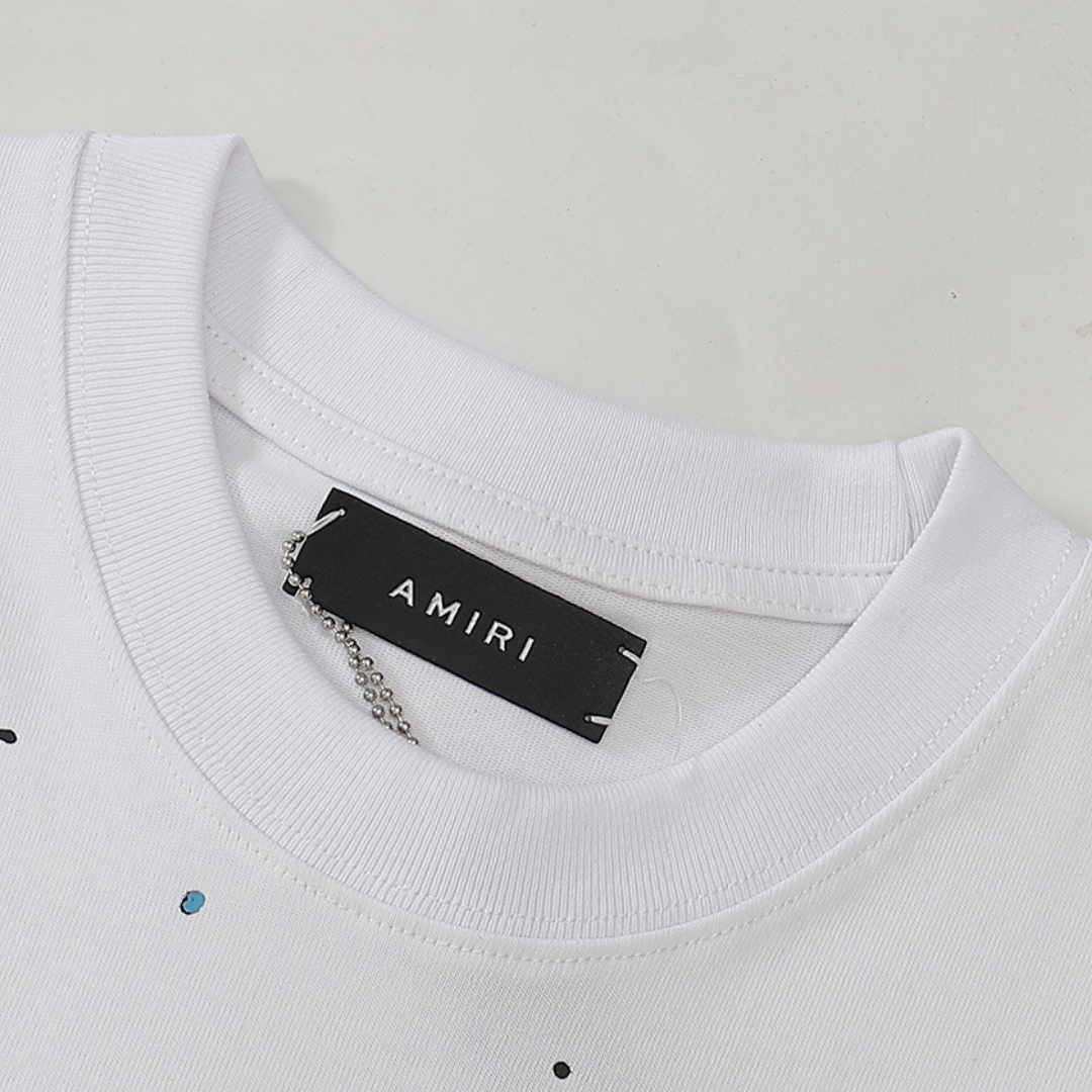 Amiri Asymmetrisches Logo T-Shirt Baumwolle Schwarz Luxus Streetwear Herren