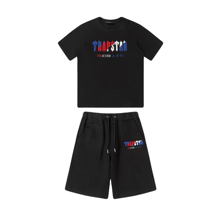 Trapstar Decoded Kurzes Set Schwarz-Rot Bequeme Chenille Streetwear