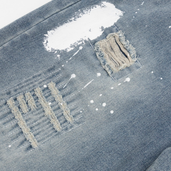 Einzigartige Gallery Dept. Handbemalte Künstler-Jeans – Deconstructed Streetwear Denim Hose