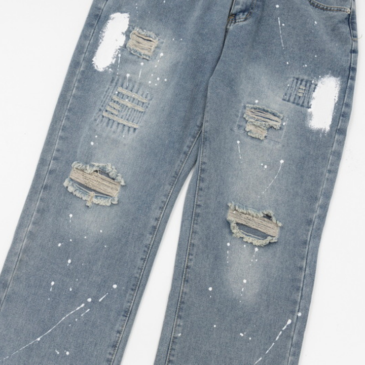 Einzigartige Gallery Dept. Handbemalte Künstler-Jeans – Deconstructed Streetwear Denim Hose