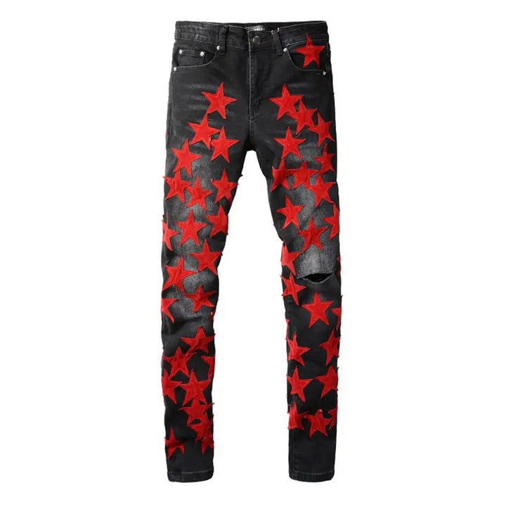 Amiri Rote Sternen-Patch Jeans: Luxuriöse Designer-Denim für Rock'n'Roll-Stil