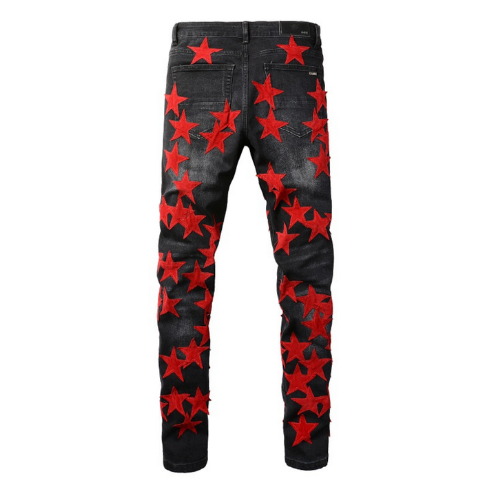 Amiri Rote Sternen-Patch Jeans: Luxuriöse Designer-Denim für Rock'n'Roll-Stil