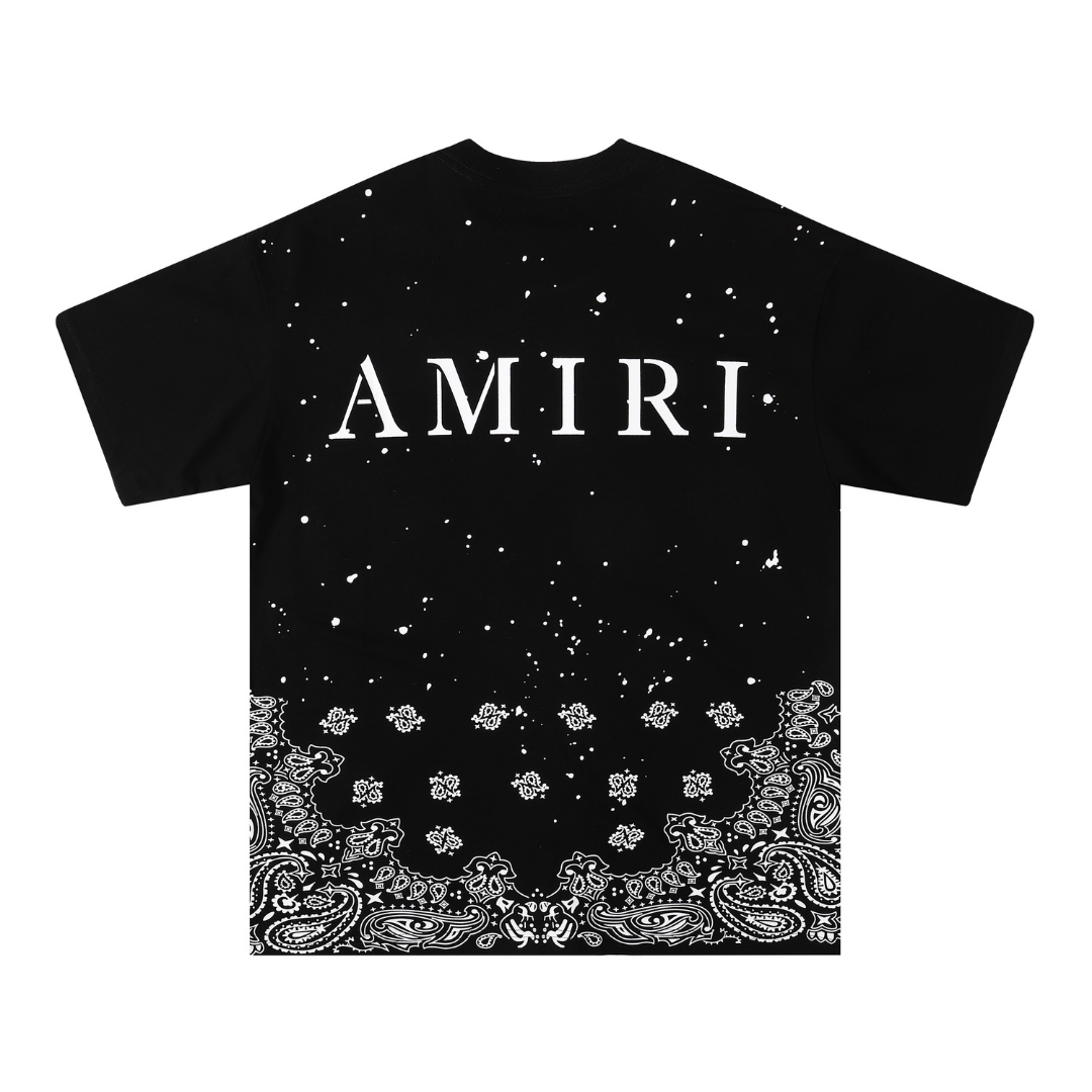 Amiri Luxus Bandana Bleichmittel Spritzer T-Shirt Streetwear Baumwolle Designer Herren