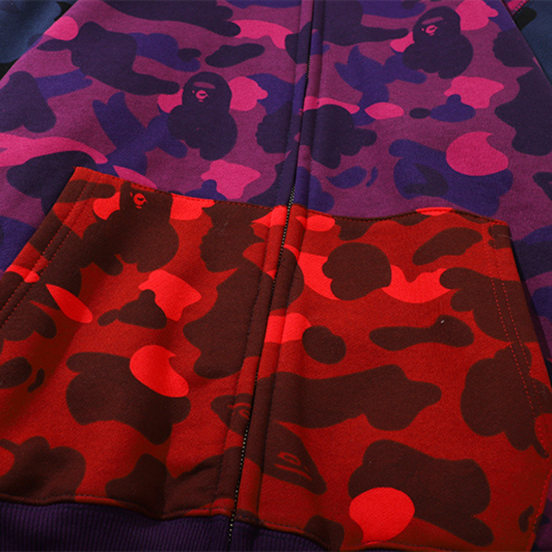 BAPE Shark Camo Hoodie Unisex – Lässiger Streetwear Kapuzenpullover mit Hai-Design