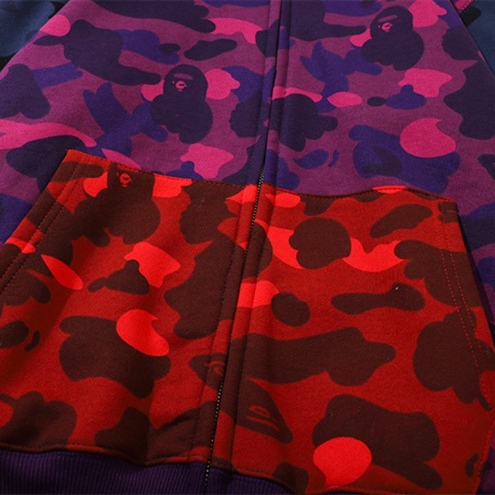 BAPE Shark Camo Hoodie Unisex – Lässiger Streetwear Kapuzenpullover mit Hai-Design
