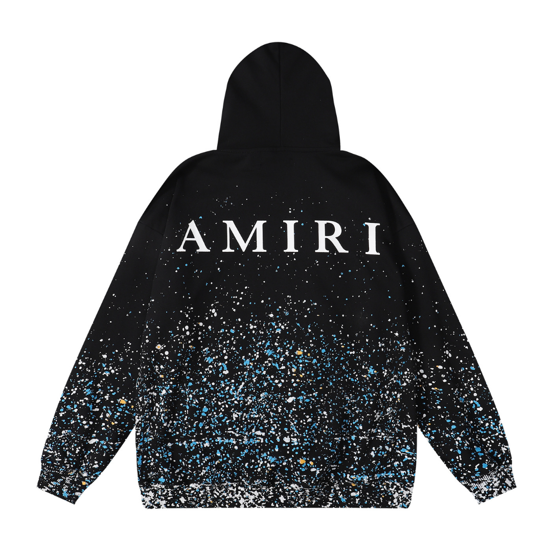 Luxuriöser Amiri Paint Splatter Kapuzenpullover: Künstlerisches Design, Premium Komfort
