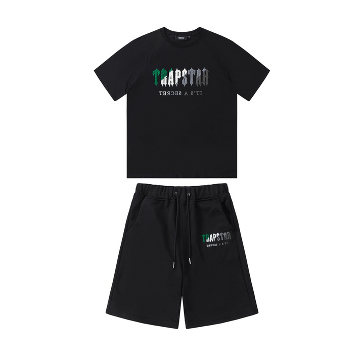 Stylisches Trapstar Decoded Chenille Grün-Schwarz Kurzes Set für Herren