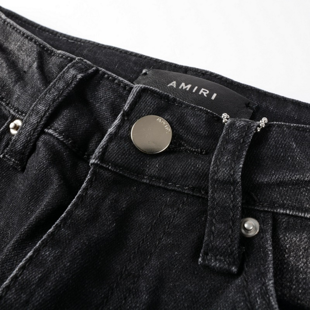 Amiri Herren Luxus Bandana Patch Jeans Schwarz – Cooler Designer Denim Slim Fit