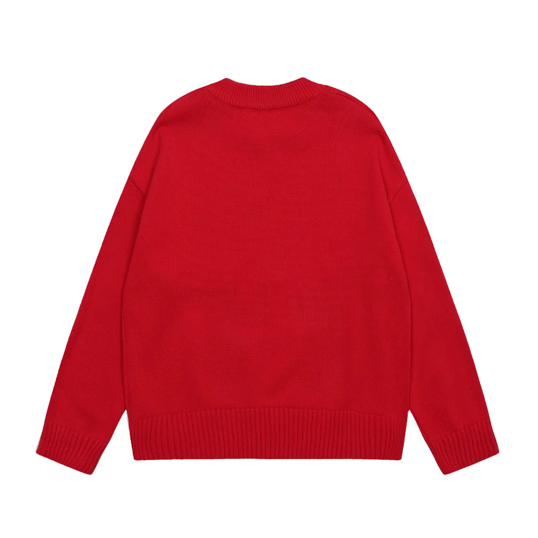 AMI Paris Unisex Herz-Logo Pullover Weicher Baumwollmix Edler Strick Freizeit Mode