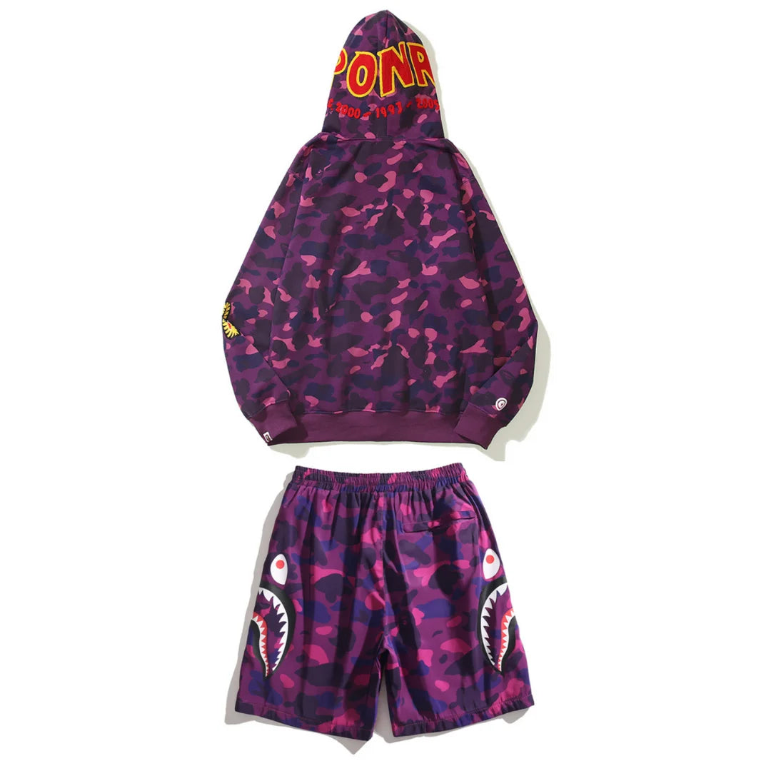 BAPE Hai Camo Streetwear Set: Bequemer Hoodie, Shorts oder Jacke, Exklusiver Look