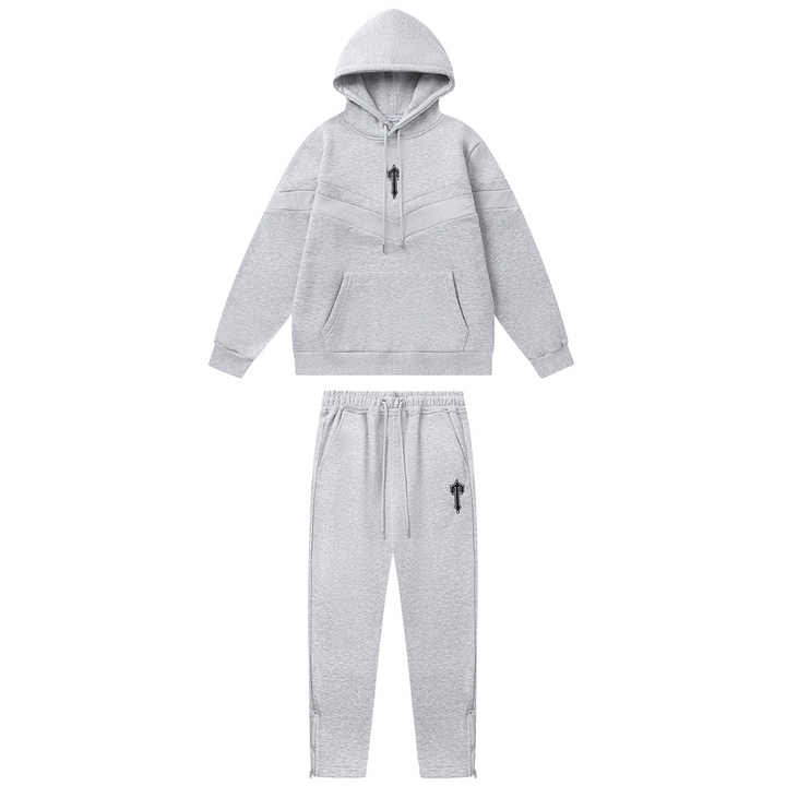 Trapstar Decoded V-Streifen Grau Trainingsanzug Set Hoodie Hose Streetwear Bequem