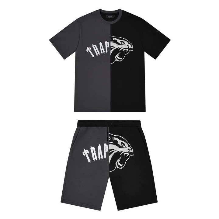 Trapstar Shooters Kurzset Schwarz Grau Herren Streetwear Gemütliche Sportswear