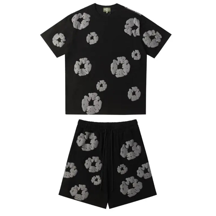 Denim Tears Schwarz-Graues Baumwoll-Shorts-Set für Herren – Stylisch & Bequem