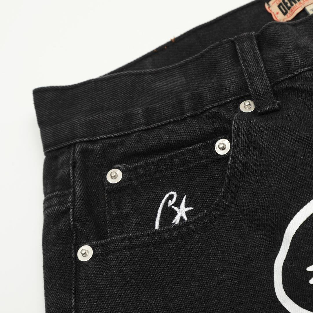 Corteiz Logo Schwarze Denim Shorts – Stylische Streetwear Freizeit Hose