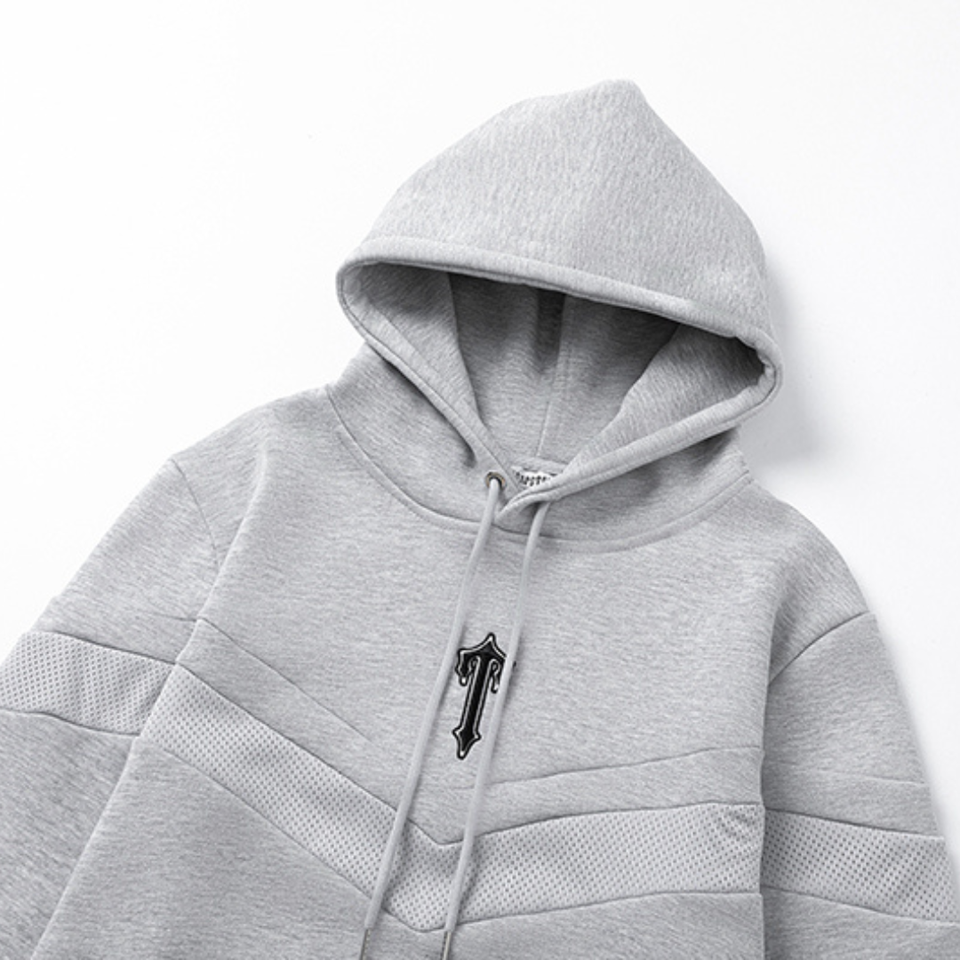 Trapstar Decoded V-Streifen Grau Trainingsanzug Set Hoodie Hose Streetwear Bequem