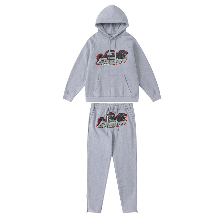 Exklusiver Trapstar London Shooters Grau Roter Trainingsanzug – Komfortabler Streetwear-Look