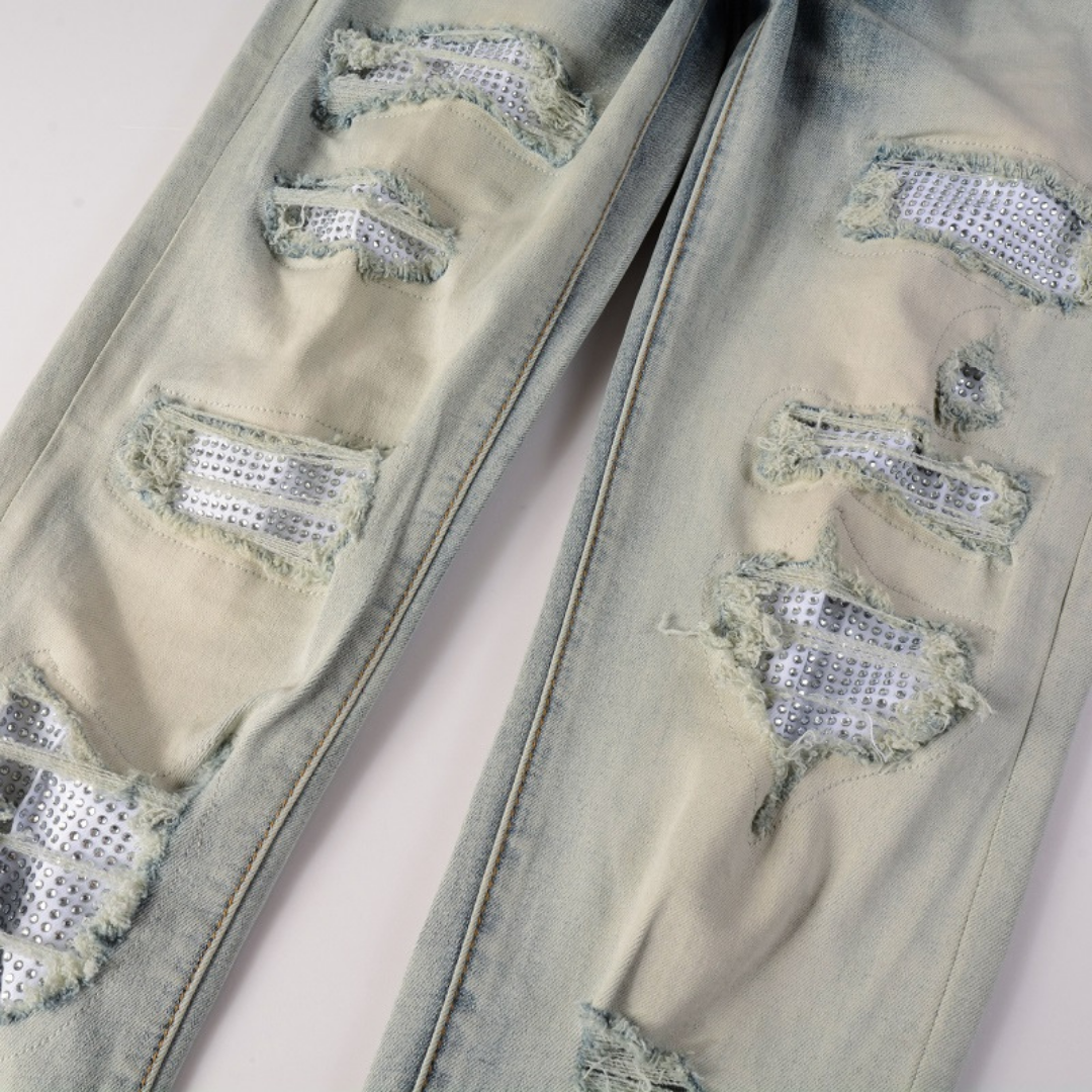 Amiri Gradient Diamond Patch Jeans für Herren - Luxuriöse Designer Denim Hose