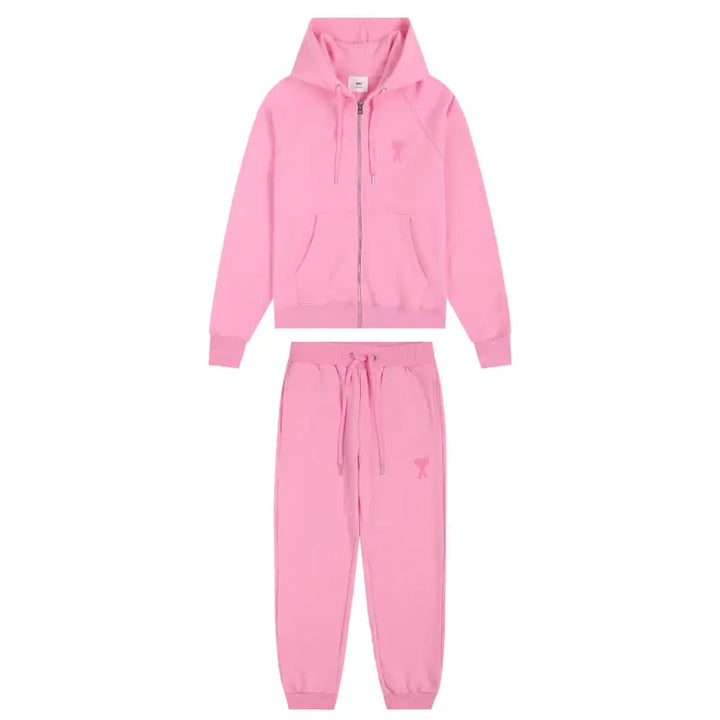 AMI Paris Luxus Trainingsanzug: Bequemer Baumwoll-Fleece Freizeit-Zweiteiler mit Herz-Logo