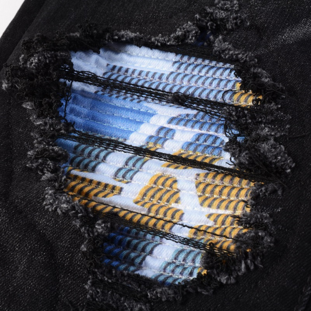 Amiri Schwarze Patch Logo Jeans Herren Designer Denim Hose Stretch Luxus Stil