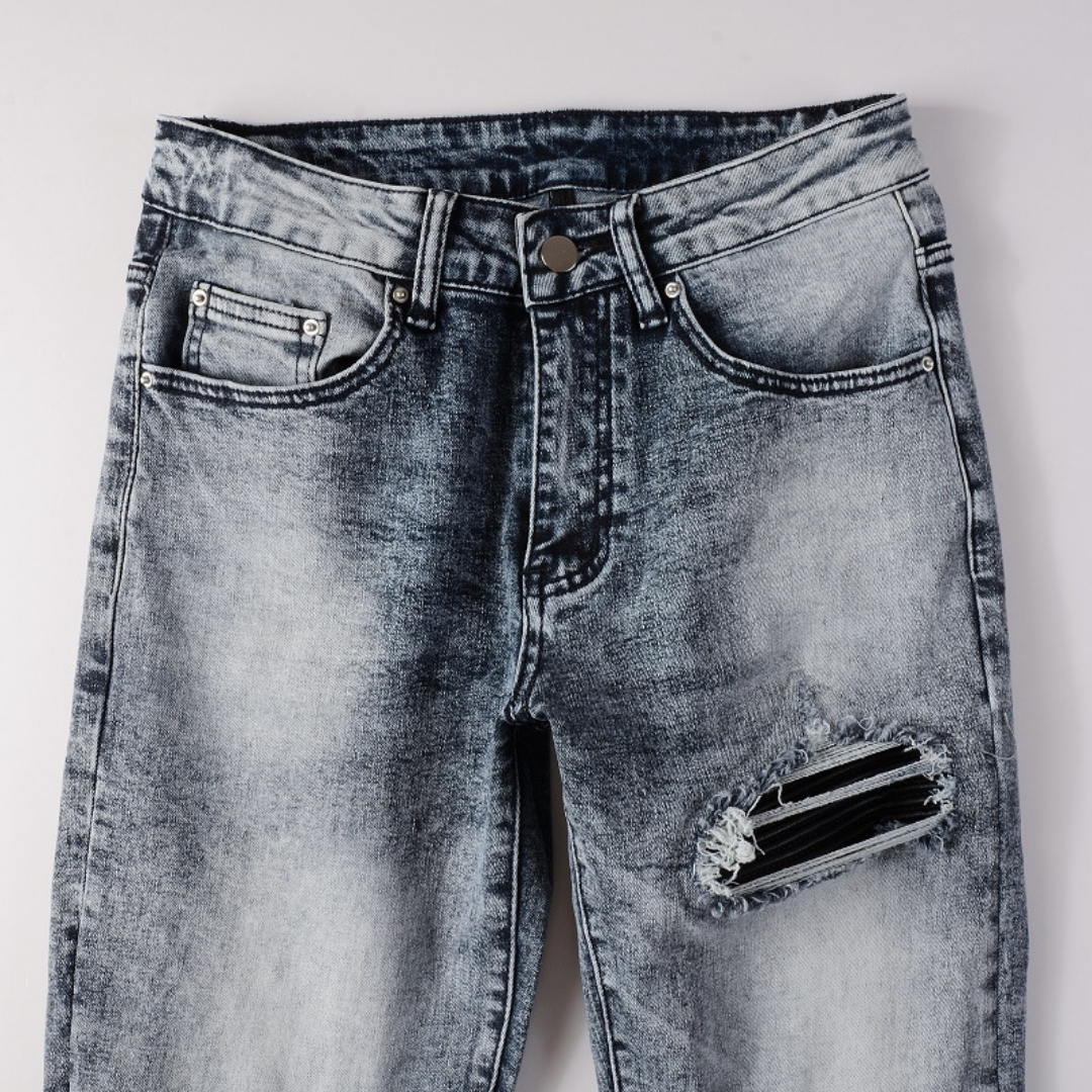 Amiri Herren Designer Jeans Schwarz Patchwork Slim Fit Rock-Style