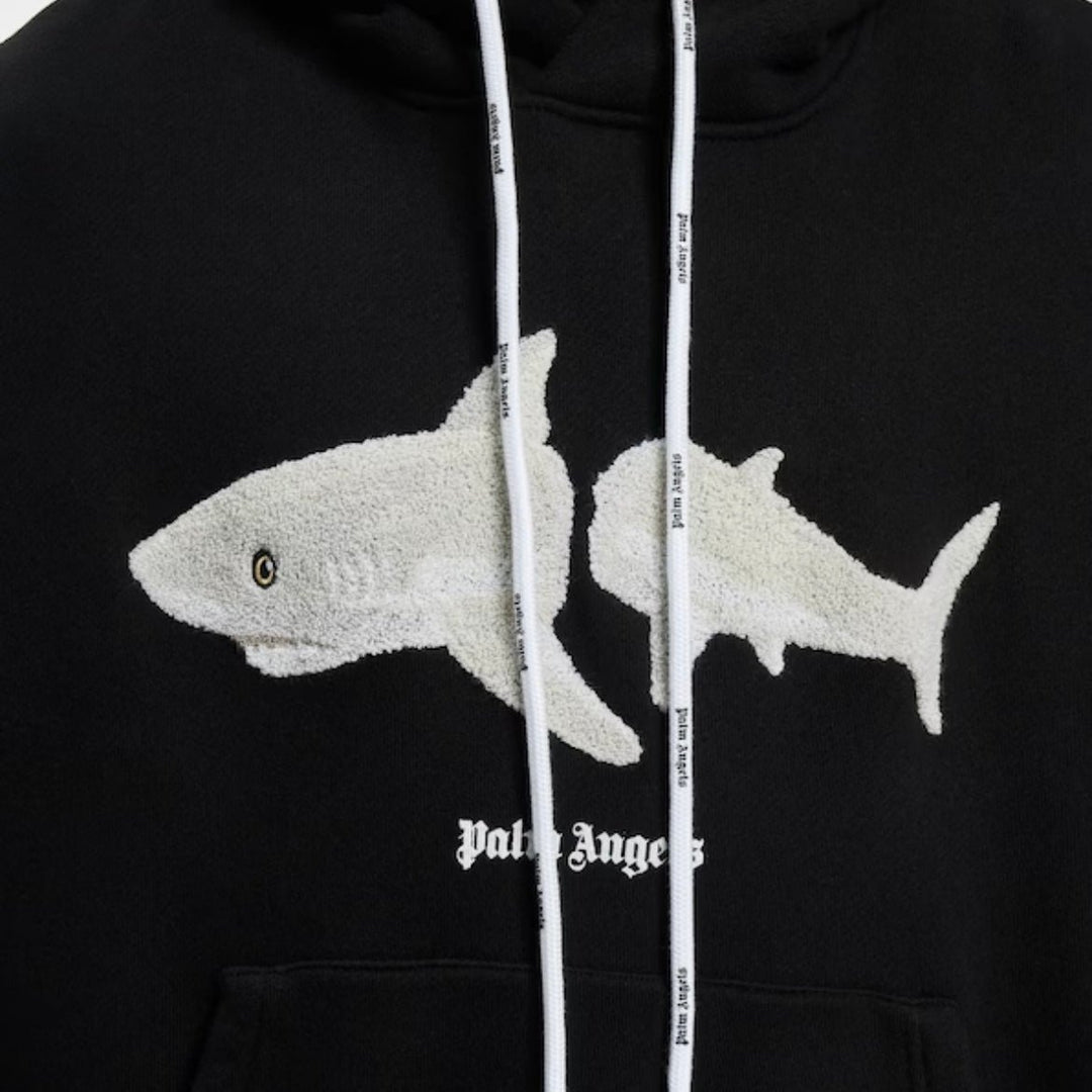 Palm Angels Hai Hoodie: Luxuriöser Unisex Streetwear Pullover aus Baumwolle, Schwarz/Weiß