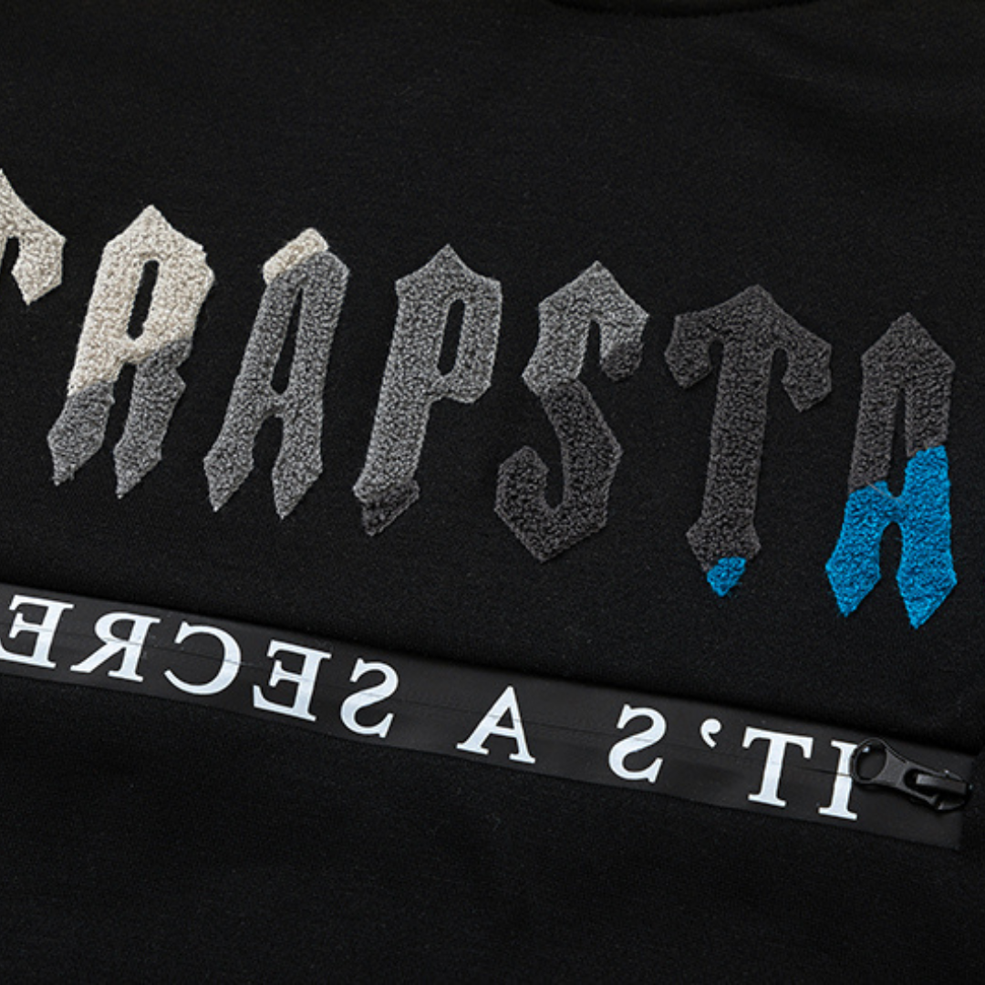 Trapstar Decoded 2.0 Kapuzen-Trainingsanzug Schwarz-Blau Streetwear Herren Set
