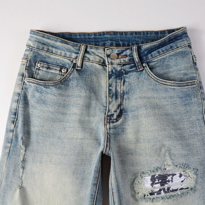 Amiri Gradient Camo Patch Designer Jeans: Einzigartiger Stil, Handgefertigte Details