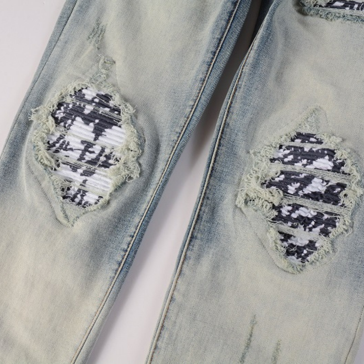 Amiri Gradient Camo Patch Designer Jeans: Einzigartiger Stil, Handgefertigte Details
