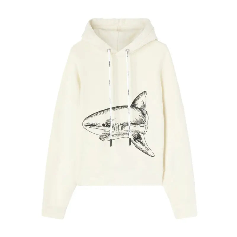 Palm Angels Hai Hoodie Oversize Passform Hochwertiger Baumwoll-Fleece Lässiger Streetwear Pullover