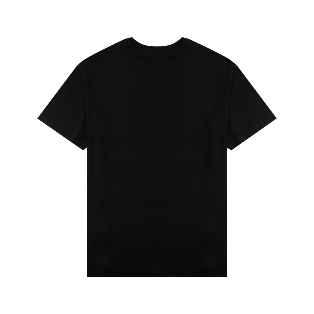 AMI Paris Baumwoll-T-Shirt für Herren, Kurzarm, Herzlogo, Klassischer Schnitt, Schwarz