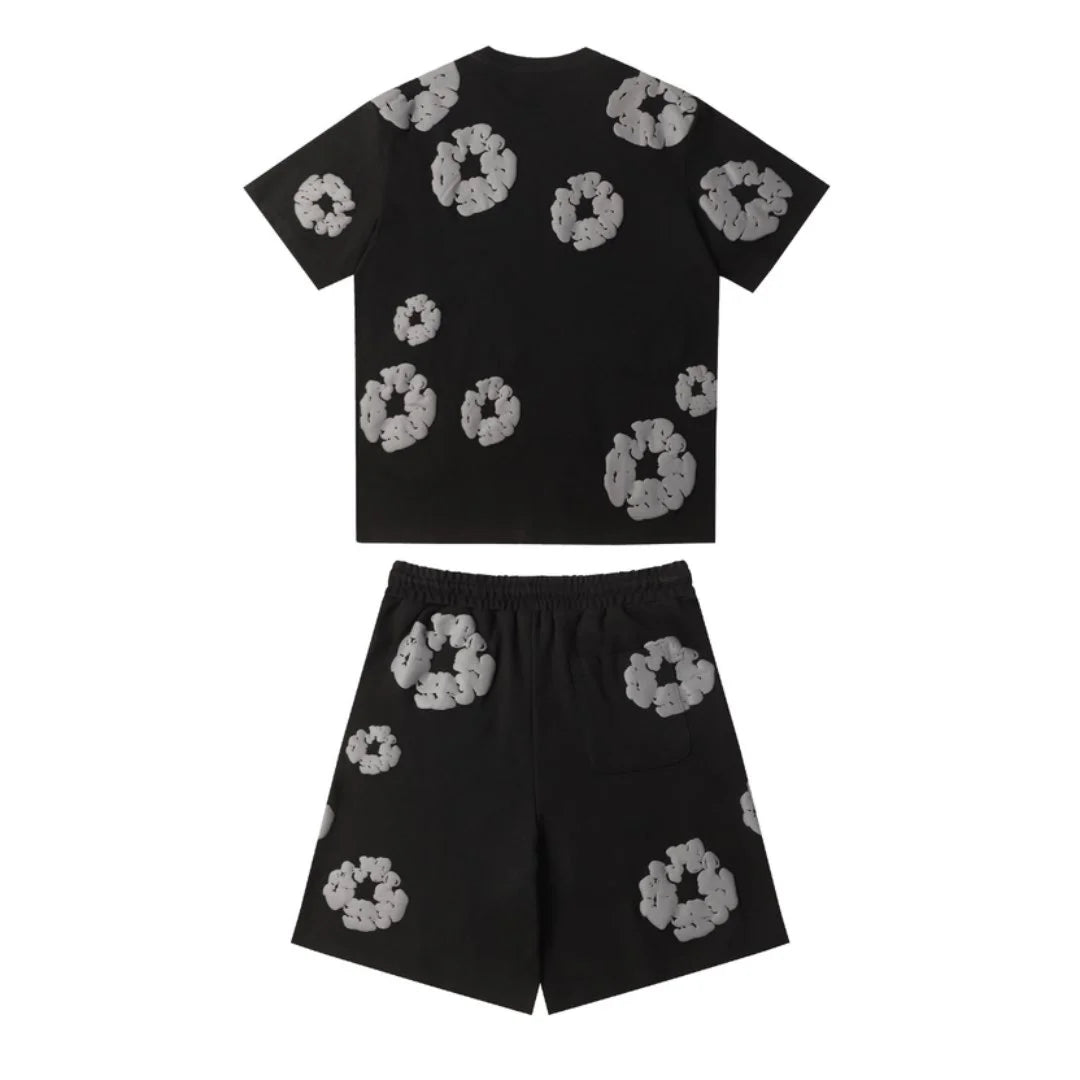 Denim Tears Schwarz-Graues Baumwoll-Shorts-Set für Herren – Stylisch & Bequem