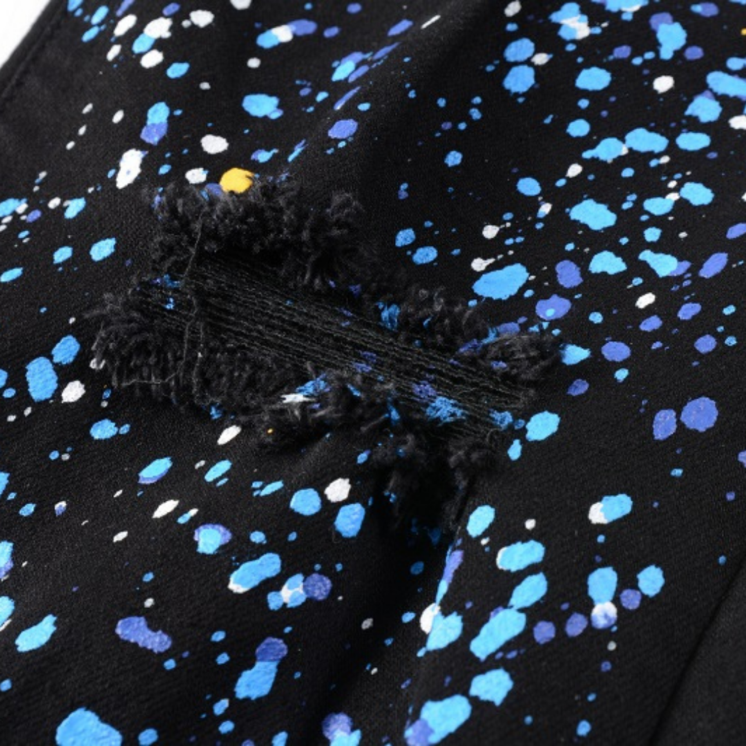 Luxuriöse Amiri Paint Splatter Jeans für Herren – Distressed Streetwear Denim