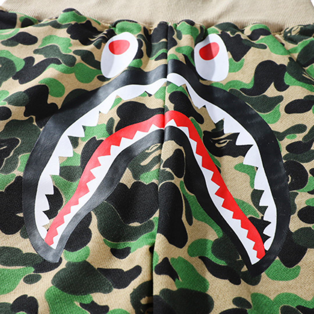 BAPE Shark Camo Streetwear Shorts für Herren – Bequeme Baumwolle Freizeit Bermuda