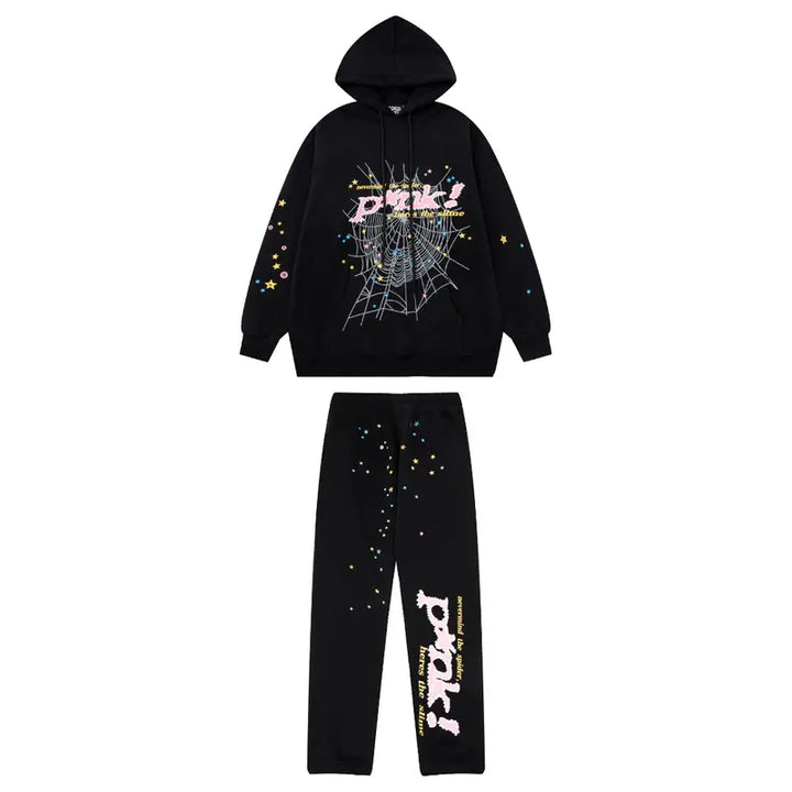 Stylischer SP5DER Spinnennetz Trainingsanzug: Komfortabler Streetwear Jogginganzug für Herren & Damen