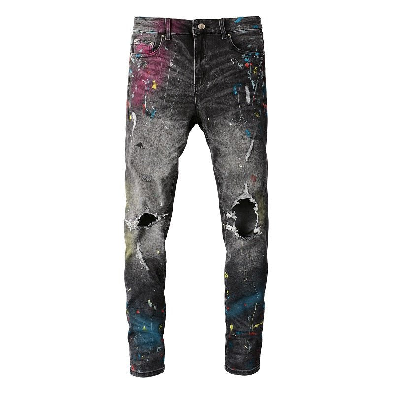 Amiri Sprühfarben Besprühte Schwarze Jeans Herren - Luxuriöse Designer Denim