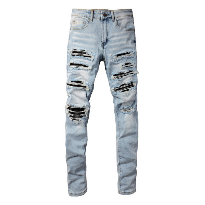 Amiri Schwarze Patch Blaue Designer Jeans für Herren – Slim Fit Stretch Denim