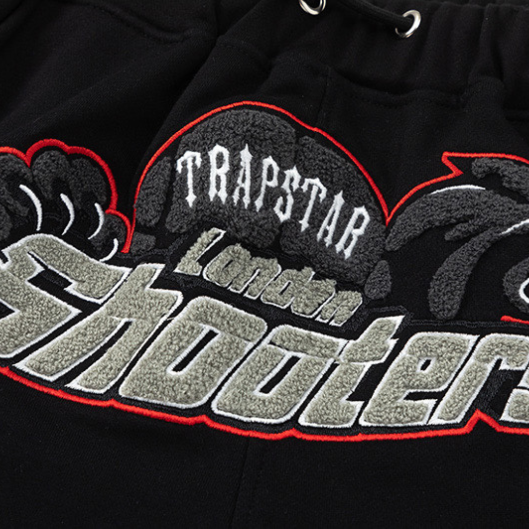 Trapstar London Shooters Streetwear Kurzes Set Schwarz Rot Bequemer Anzug