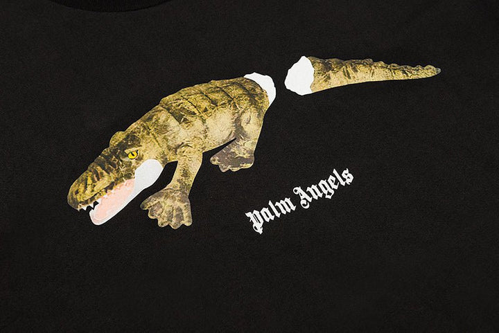 Palm Angels Croco T-Shirt Schwarz Weiß Baumwolle Kurzarm Luxus Streetwear Herren