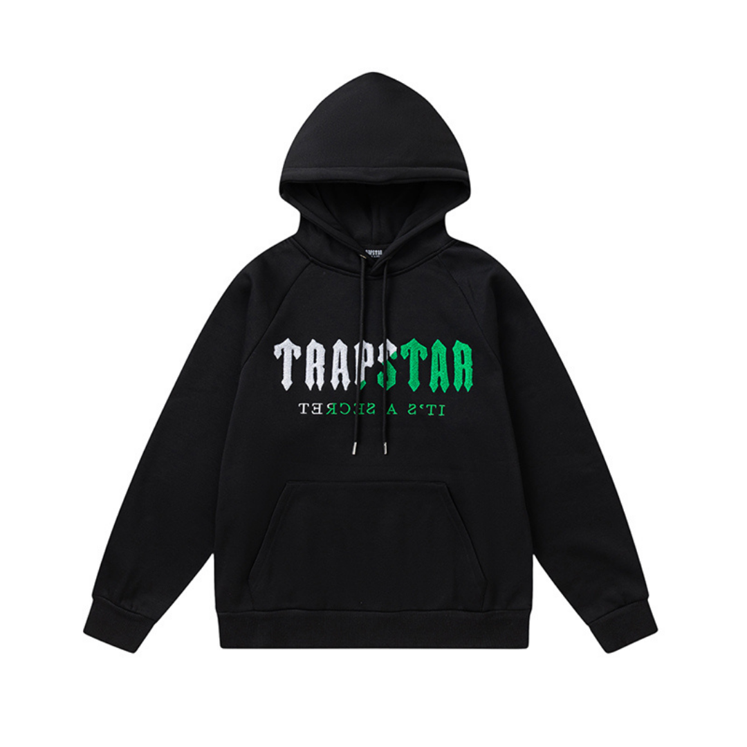 Exklusiver Trapstar Decoded 2.0 Kapuzen-Trainingsanzug Schwarz Grün – Premium Streetwear Set