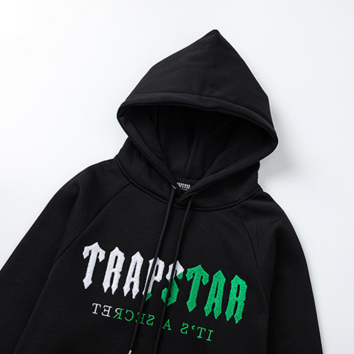 Exklusiver Trapstar Decoded 2.0 Kapuzen-Trainingsanzug Schwarz Grün – Premium Streetwear Set