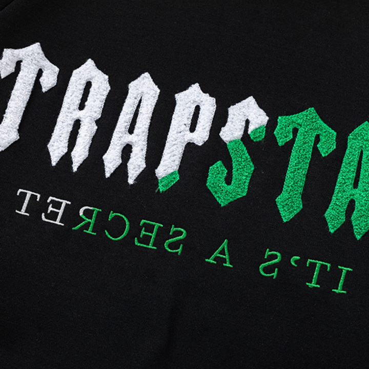 Exklusiver Trapstar Decoded 2.0 Kapuzen-Trainingsanzug Schwarz Grün – Premium Streetwear Set