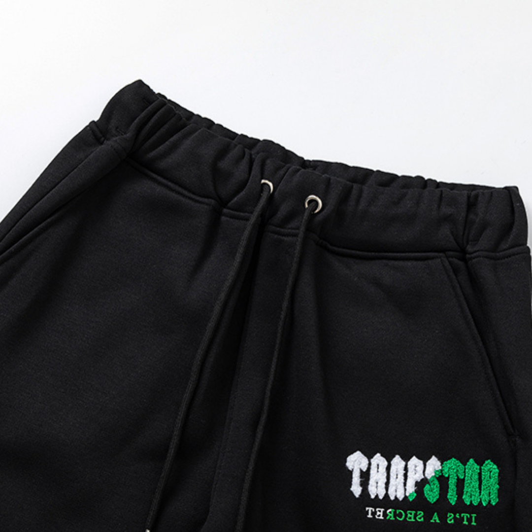 Exklusiver Trapstar Decoded 2.0 Kapuzen-Trainingsanzug Schwarz Grün – Premium Streetwear Set