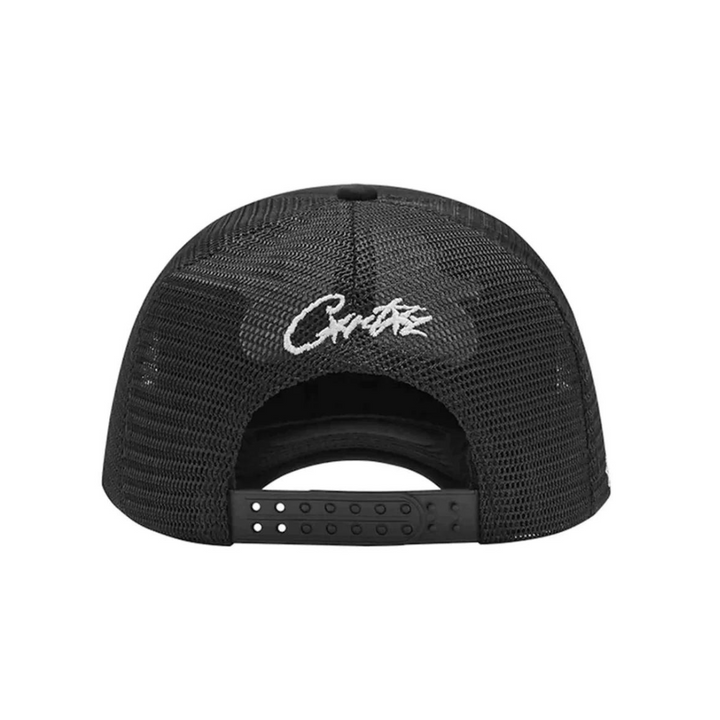 Corteiz Trucker Alcatraz Kappe: Exklusiver Schwarz-Weiß Streetwear-Stil für Herren