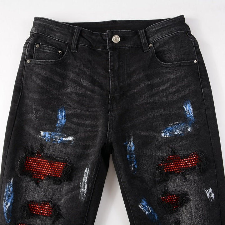 Amiri Paint Diamonds Schwarze Luxus Jeans Herren Denim Streetstyle Hosen