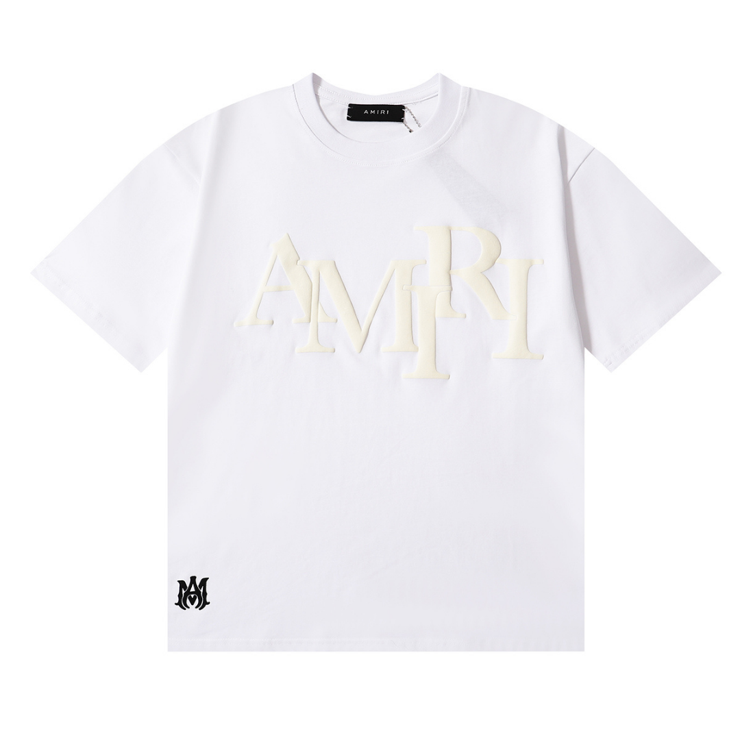 Amiri Asymmetrisches Logo T-Shirt Baumwolle Schwarz Luxus Streetwear Herren