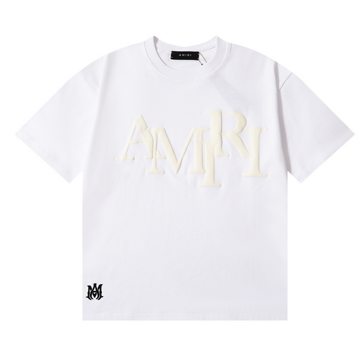 Amiri Asymmetrisches Logo T-Shirt Baumwolle Schwarz Luxus Streetwear Herren