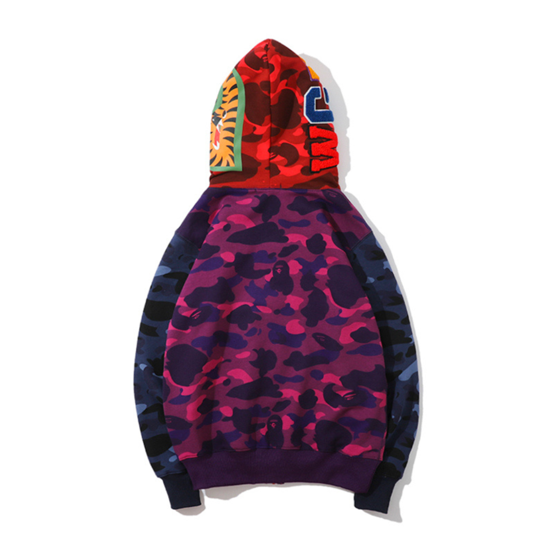 BAPE Shark Camo Hoodie Unisex – Lässiger Streetwear Kapuzenpullover mit Hai-Design
